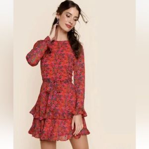 Mi Ami Rhonda Red Floral Tiered Ruffle Mini Party Dress